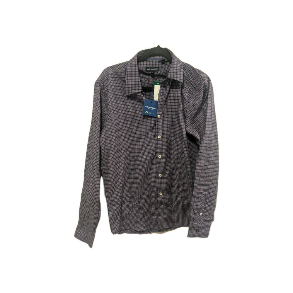 Jack Maverick Grayson Mens Navy Blue Red Grid Cotton Dress Shirt Medium NWT